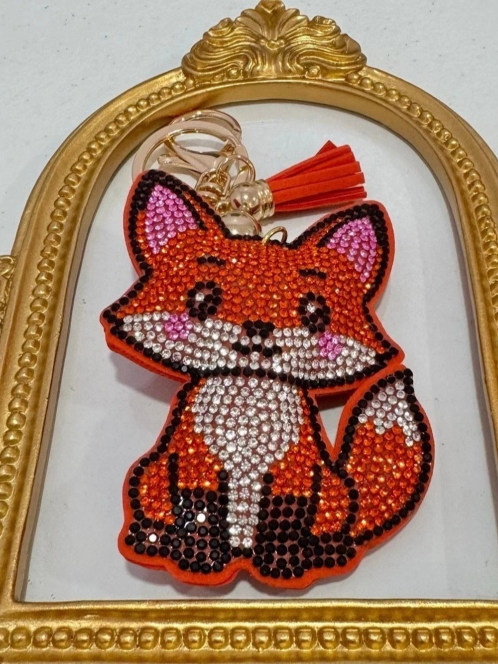 New Fox Rhinestone Keychain Orange & Black - Picture 2 of 5